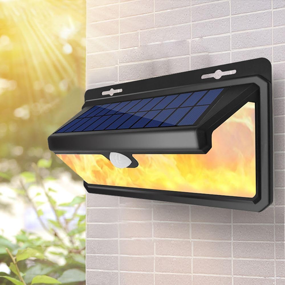 🌟 158‑LED Waterproof Solar Three‑Sided Luminous Flame Lamp with Motion Sensor Wall Light for Garden