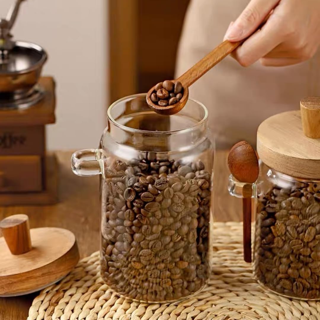 Glass Coffee Bean & Powder Storage Jar with Spoon