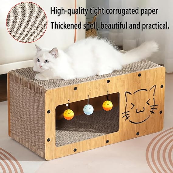 Indoor Cardboard Cat Scratching Box & Playhouse (60x30x30cm) for Cats and Small Pets