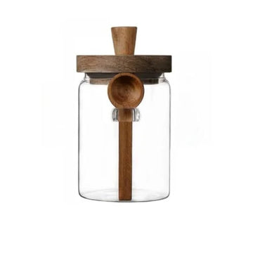 Glass Coffee Bean & Powder Storage Jar with Spoon